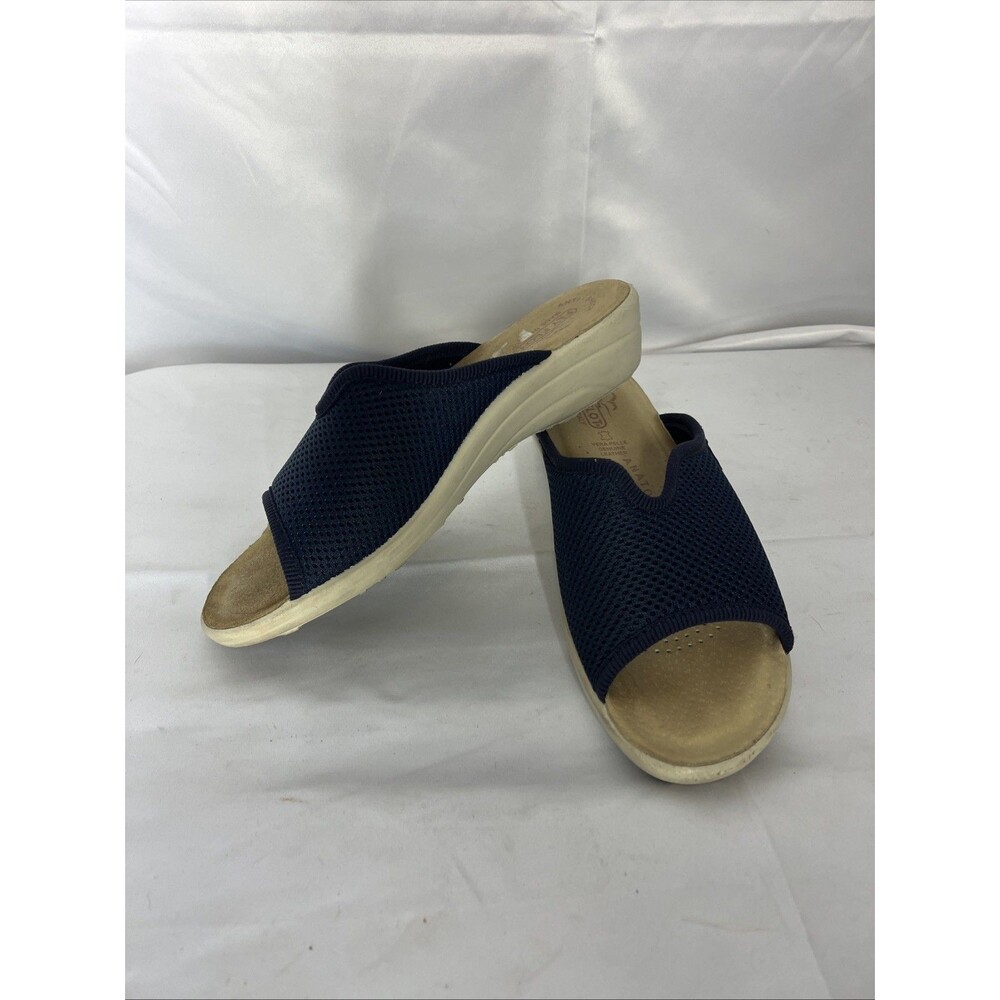 Fly Flot Navy Blue Flat Mule Open Toe Size 39 Made In Italy Anti- shock
